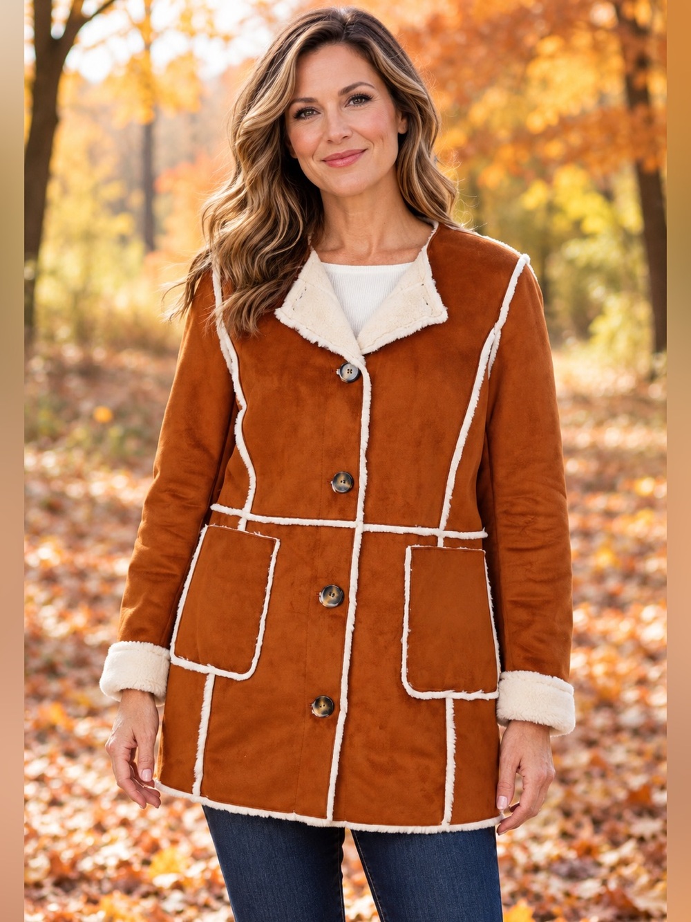 Regal Faux Fur XS Brown Faux Suede Shearling Jacket Western Boho Penny Lane